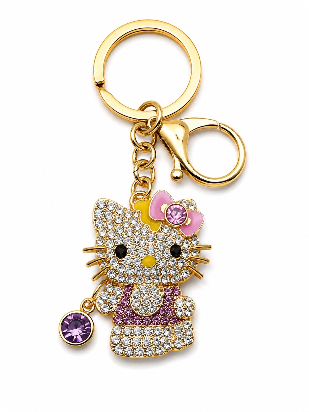 Hello Kitty Rhinestone Keychain Gold Tone Bag Charm Choose Color - Picture 5 of 7